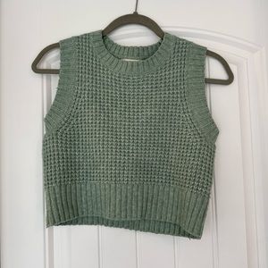 Sage green waffle cropped knit sweater vest